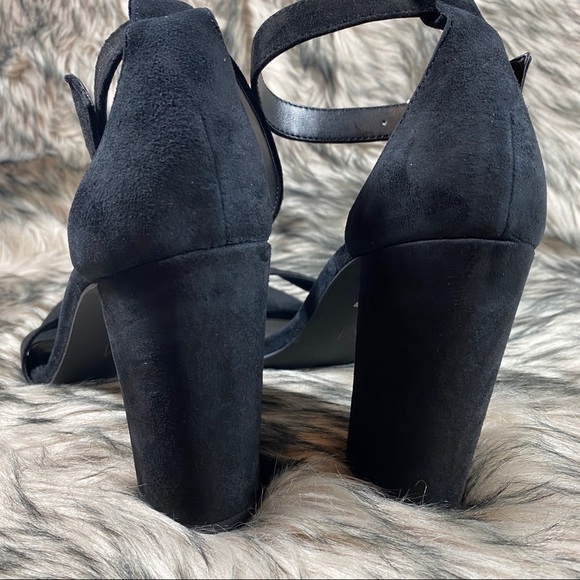 suede Black Block Peep Toe Heels Platforms - Picture 11 of 13